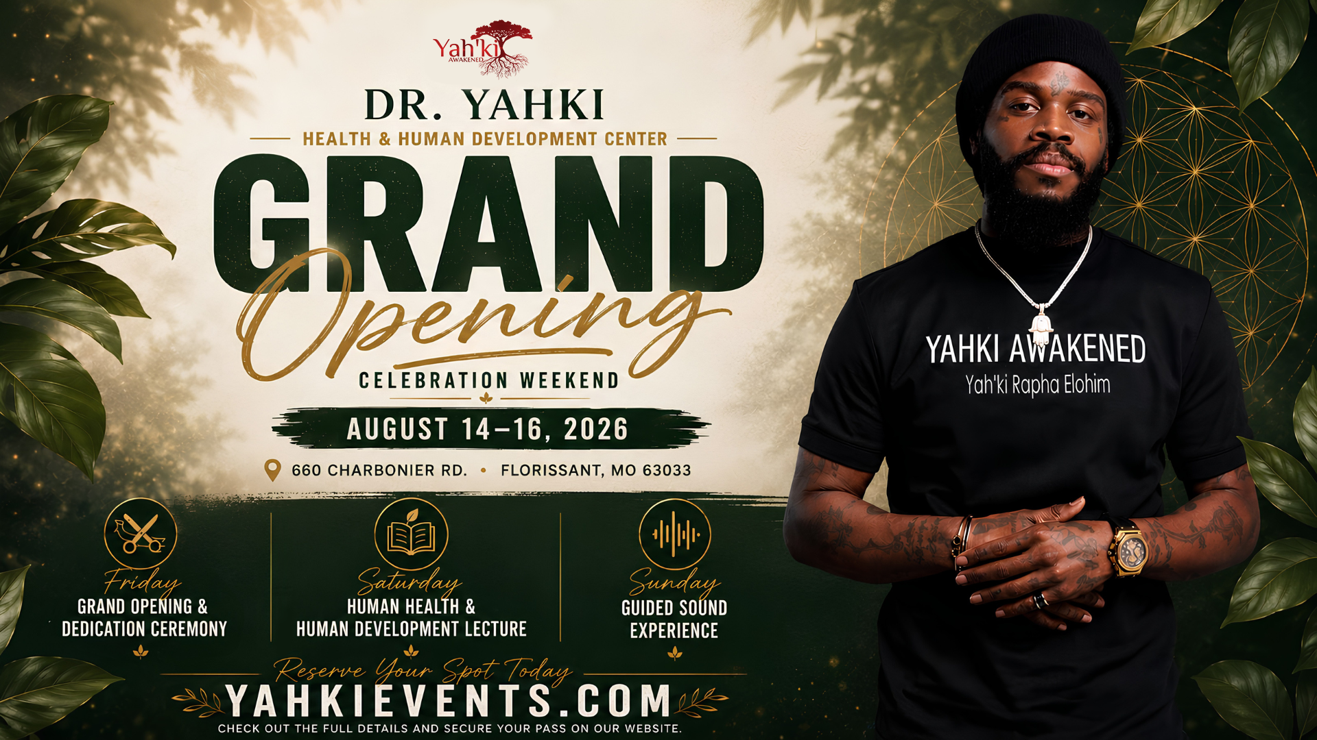 Poster for Dr. Yahki Health & Human Development Center – Grand Opening Celebration Weekend